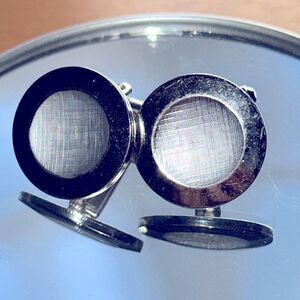 Vintage‎ silver tone circle disc cuff links with textured middle